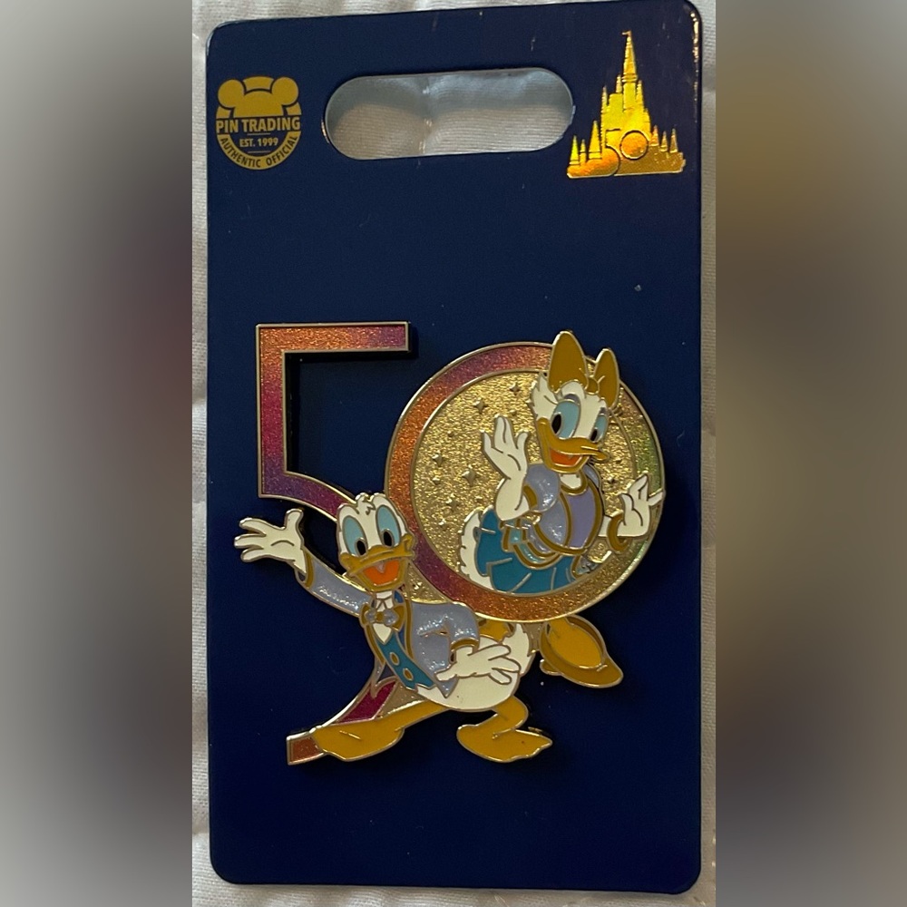 Disney 50th Anniversary Donald Duck Pin - Gold and Blue